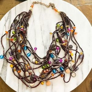 Chico’s Necklace Multicolor Beaded Multilayer Statement Preppy Glam